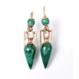 A pair of late 19th century malachite earrings,