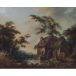 19th century English school - Figures at the Watermill, oil on artist board,