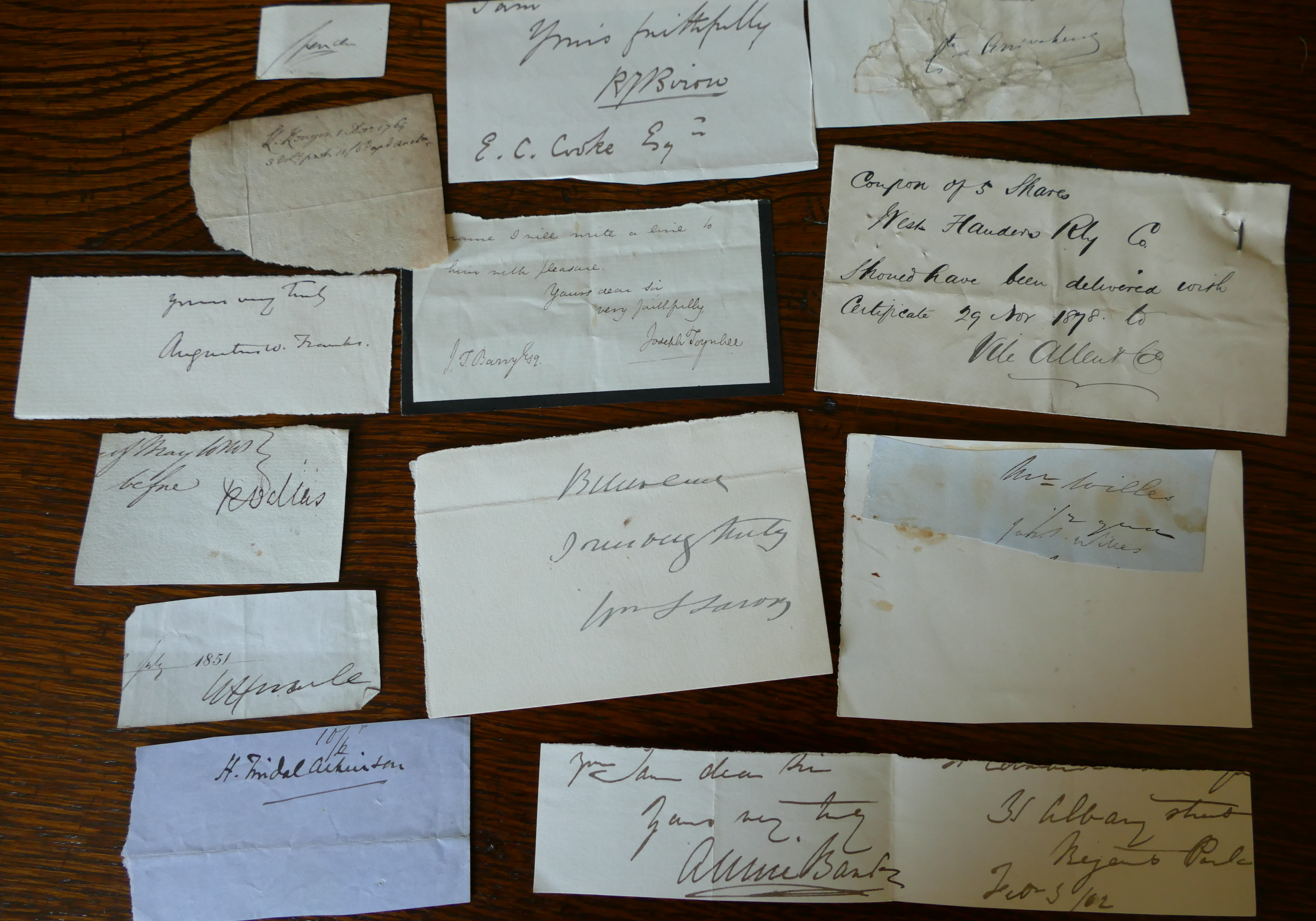 Collection of 18 letters and notes made by Frederick Methold,