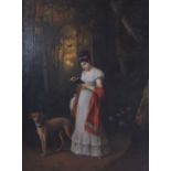 Attributed to Alfred Rankley - Study of a girl reading a novel with attendant hound on a woodland