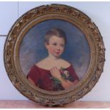 Late 19th century English school - Bust portrait of a girl with rose clippings, oil on canvas,
