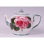 A Wemyss bachelors teapot, decorated with a single cabbage rose, printed backstamp,