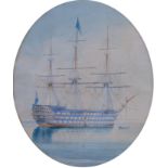 In the manner of William Joy (1803-1867) - 19th century Man o' War ship, watercolour,