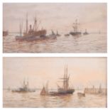 Edwin Henry Eugene Fletcher (1857-1945) - Pair; Boats on an estuary, oil on canvas,