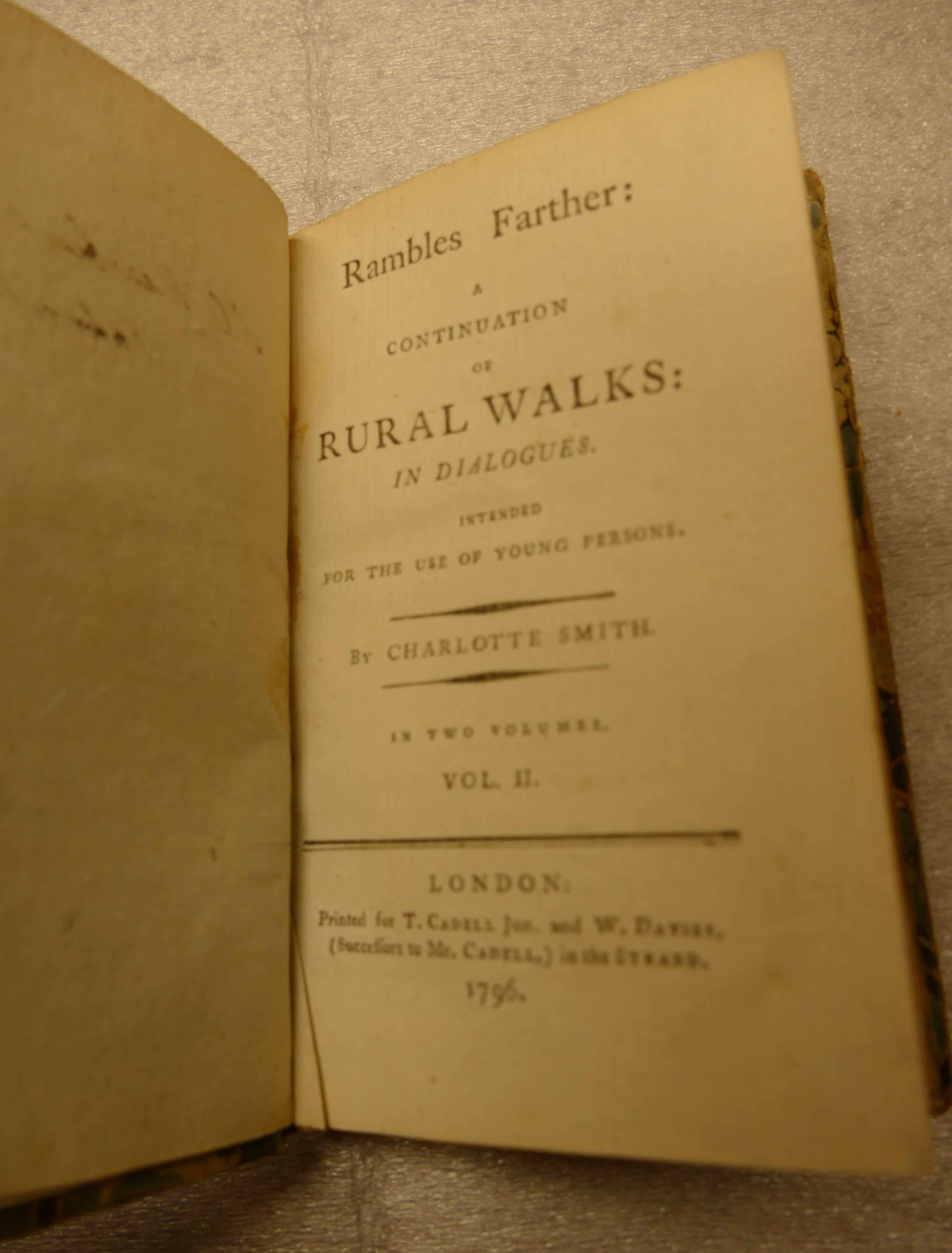 SMITH, Charlotte, Rural Walks in Dialogues, 2 vols 1795 and 1796, 12mo, half cloth paper on boards, - Bild 3 aus 4