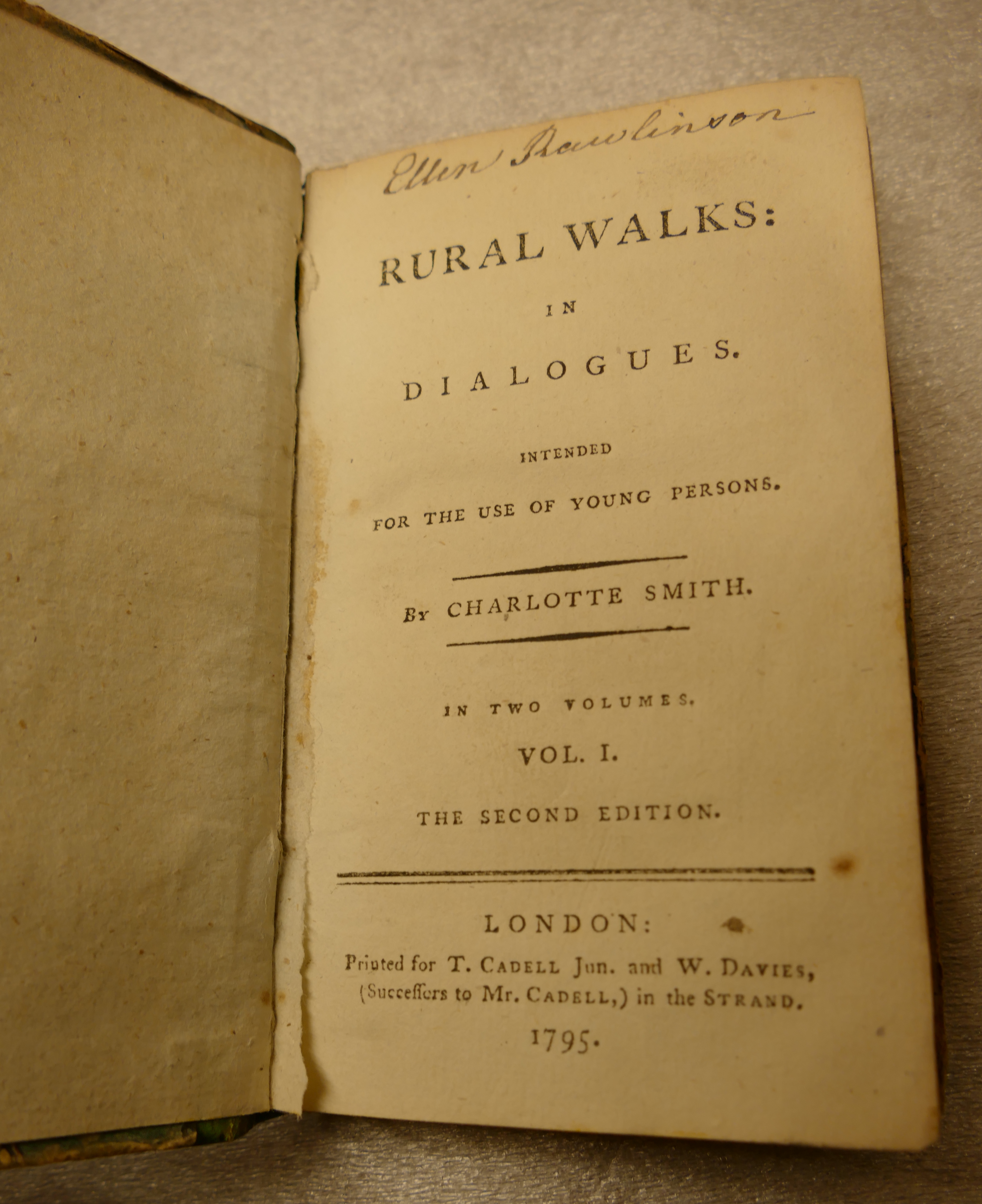 SMITH, Charlotte, Rural Walks in Dialogues, 2 vols 1795 and 1796, 12mo, half cloth paper on boards, - Bild 2 aus 4