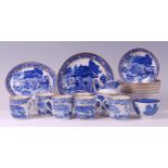 A late 18th century English porcelain blue and white part tea and coffee set, possibly Caughley,