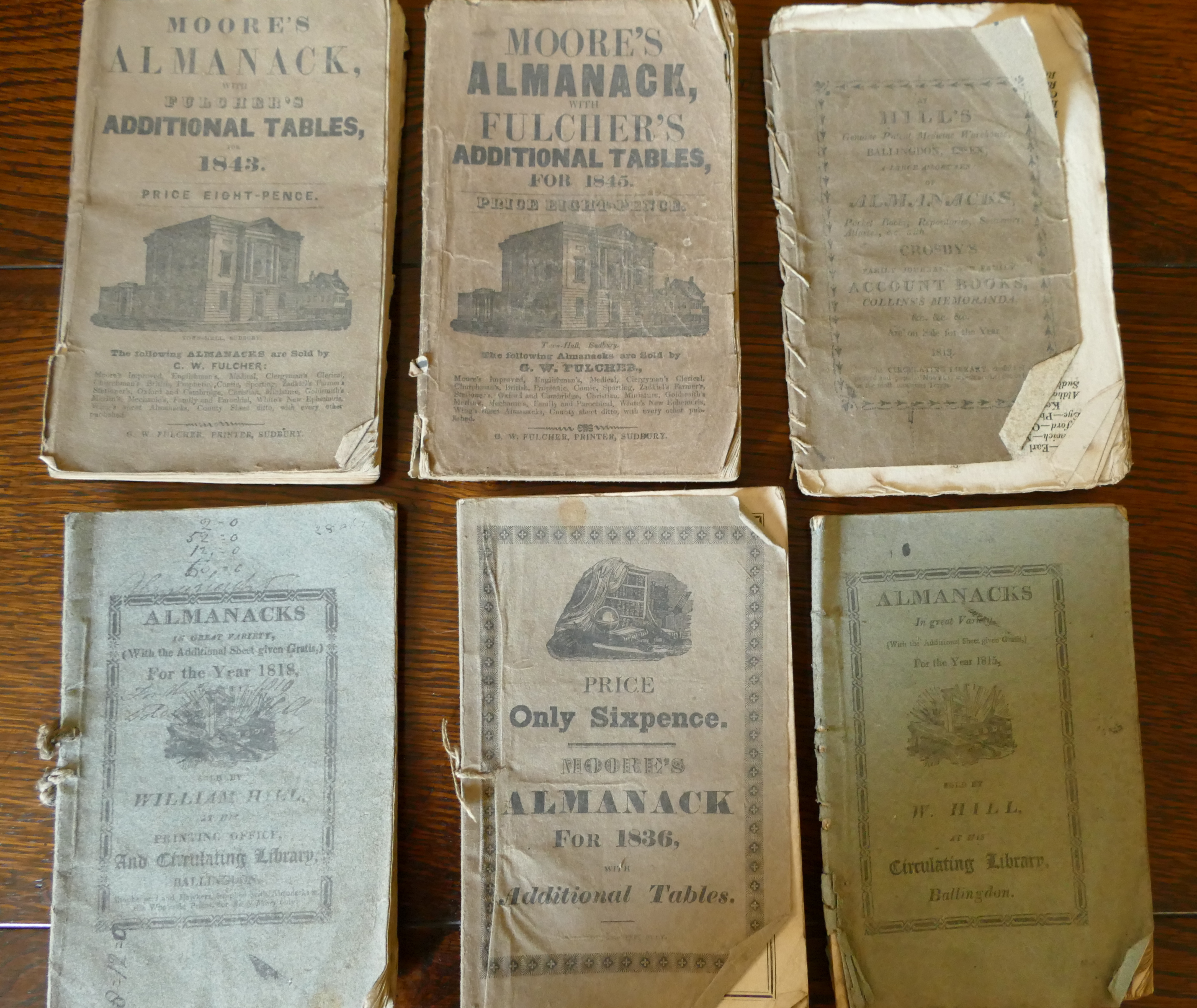 Vox Stellarum of a Loyal Almanac, 14 almanacs 1814 to 1845 with paper wraps,