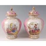 A pair of late 19th century Dresden porcelain vases and covers,