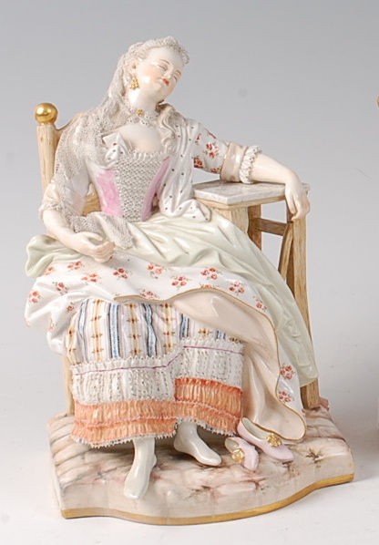 A late 19th century Meissen porcelain figure of a sleeping girl, sometimes called 'Sleeping Louise',