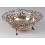 A George V silver fruit bowl, having a lattice worked pierced rim with gadrooned edge,