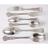 An extensive silver very-close harlequin cutlery suite, in the Kings pattern, each with plain backs,