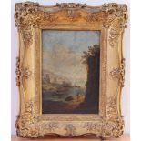 19th century Continental school - Coastal landscape, oil on canvas, 26.