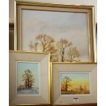 Alwyn Crawshaw - Winter landscape at sunset, oil on canvas, signed lower left,