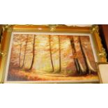 A Deney - An autumnal woodland scene, oil on canvas, signed lower right,