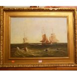 Early 20th century school - Sailing boats in choppy seas, oil on canvas (re-lined),