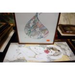 Assorted prints to include monochrome Venetian scenes, contemporary portrait studies,