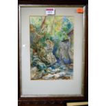 English school - Pair of landscape studies, watercolours, indistinctly signed,