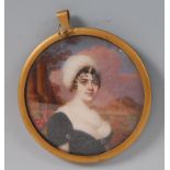 19th century Continental school - Bust portrait of a woman, in a Continental landscape,