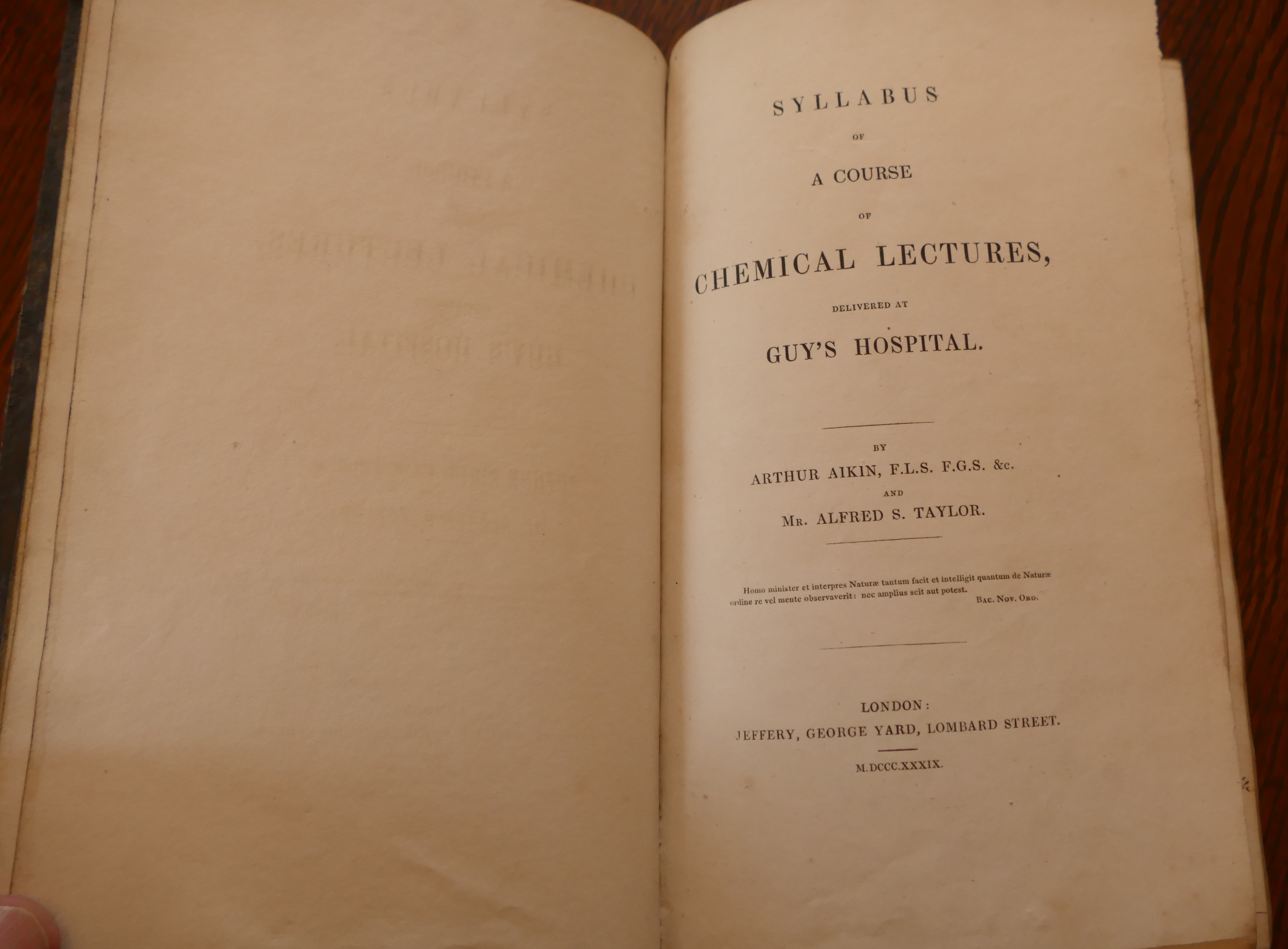 Syllabus of A Course of Chemical Lectures delivered at Guy's Hospital,