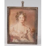 19th century English school - Half-length portrait of a woman, miniature watercolour on paper,