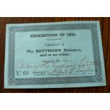 Alfred Swaine Taylor's ticket for the Great Exhibition 1851, as editor of the Medical Gazette,