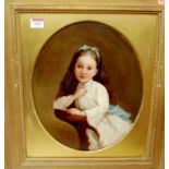 Late 19th century English school - three-quarter length portrait of a girl with a blue ribbon in