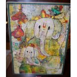 Contemporary school - elephants, mixed media,