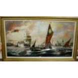 A Kennedy - Boats on the estuary, oil, signed lower right,