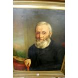 19th century school - Half-length portrait study of a bearded man wearing black overcoat,