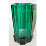 A mid-20th century green tinted glass vase, of tapering octagonal form,