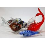 A collection of nine assorted Murano glass fish