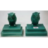 A pair of Sylvac style green glazed pottery book-ends,