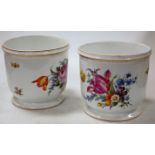 A pair of early 20th century Dresden porcelain cache-pots, each of typical cylindrical form,