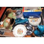 A box of miscellaneous china and glassware,