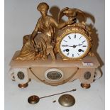 A late 19th century French alabaster and gilt metal mantel clock,