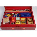 Meccano 1930's No 2 storage box containing large quantity blue/gold parts,