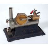 Unusual horizontal steam engine with over type cylinder (Fixed), Iron base,