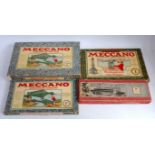 Four continental Meccano outfits, 1929 2A well used, 1926 1A,