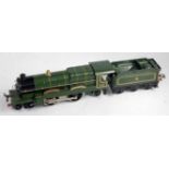 A Hornby 0 gauge 6 volt electric Caerphilly Castle with six wheel Great Western Railway tender,