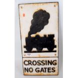 A reproduction cast iron crossing No Gates railway sign,