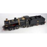 A scratch built live steam 060 locomotive and tender comprising black body with No.