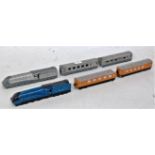 Six various loose Dinky Toys locomotive and carriage diecast group,
