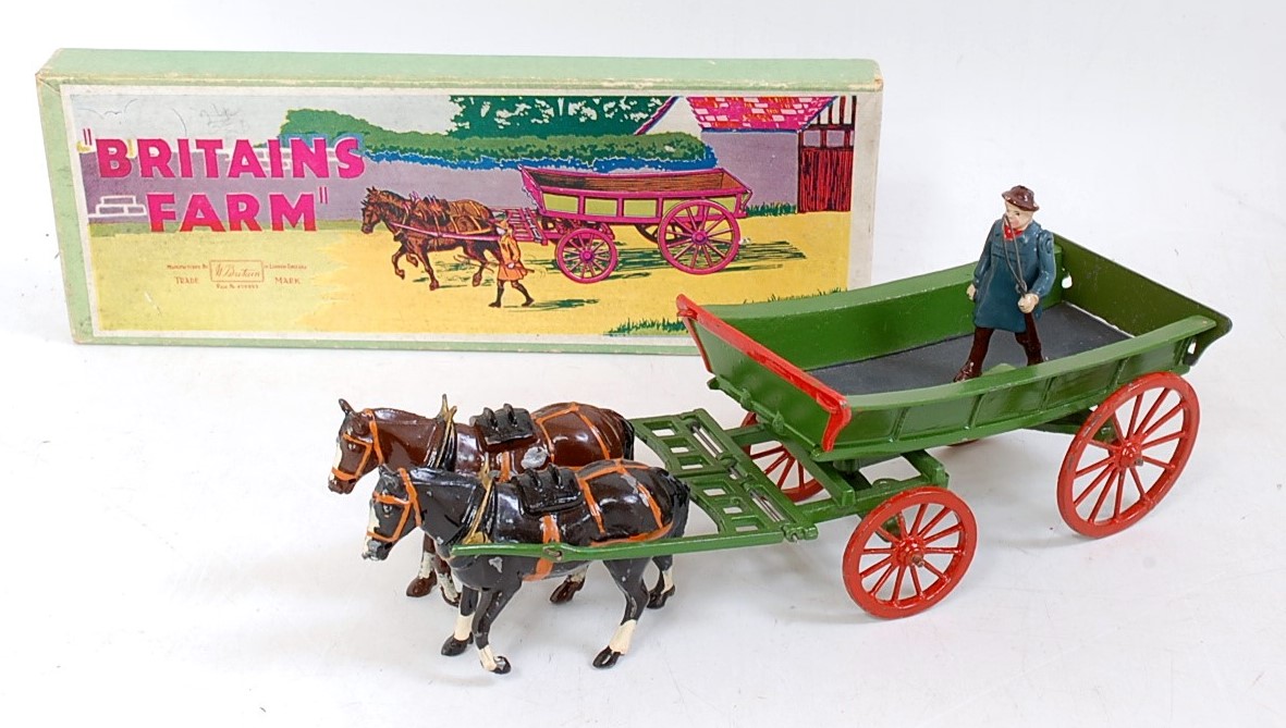 A Britains Farm Series boxed farm implement and wagon group, to include No.