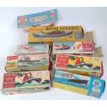 Eight various boxed Triang, Penguin, Frog and Scalex plastic and clockwork boats,