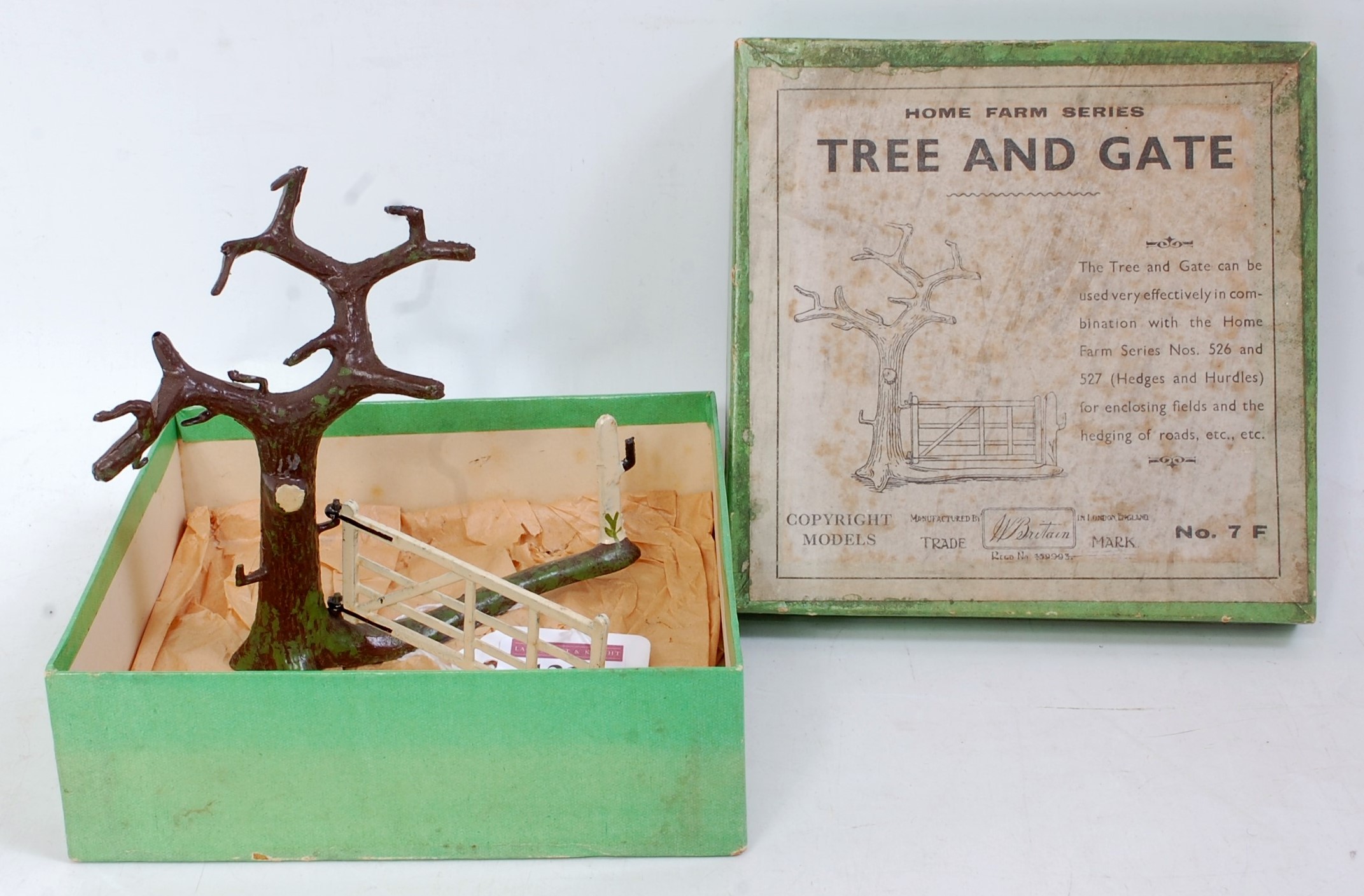 A Britains Farm Series set 7F titled Tree & Gate pre-war example comprising of tree and white farm