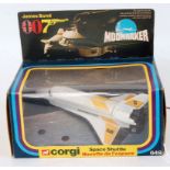 A Corgi Toys No. 569 Moonraker Space Shuttle comprising of white, black and yellow body with No.