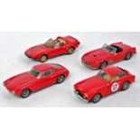 Four various loose white metal and resin 1/43 scale kit built cars to include a Tron Miniatures