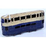 An early John HillCo London County Council 8-wheel tram, comprising dark blue and cream body,