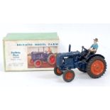 A Britains 128F Fordson Major tractor, comprising blue body with orange hubs and driver figure,